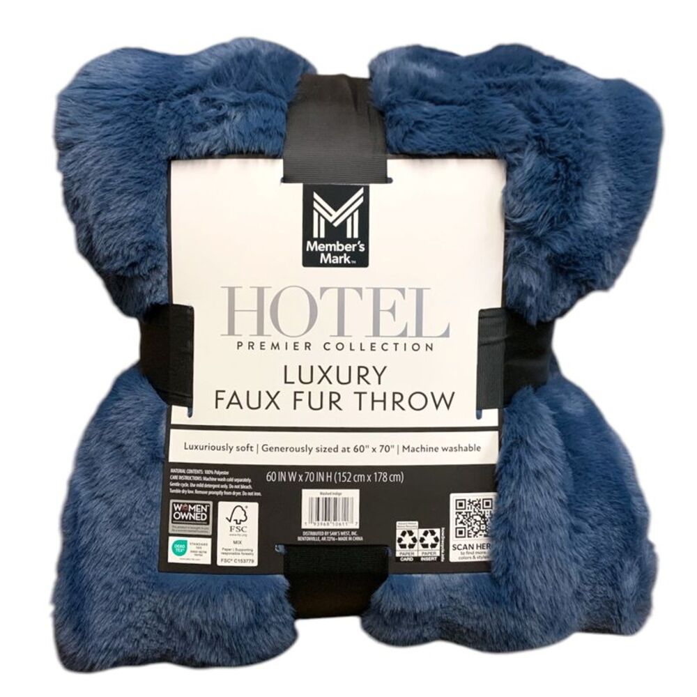 Washed Indigo - Member's Mark Hotel Premier Collection Luxury Faux Fur Throw, 60